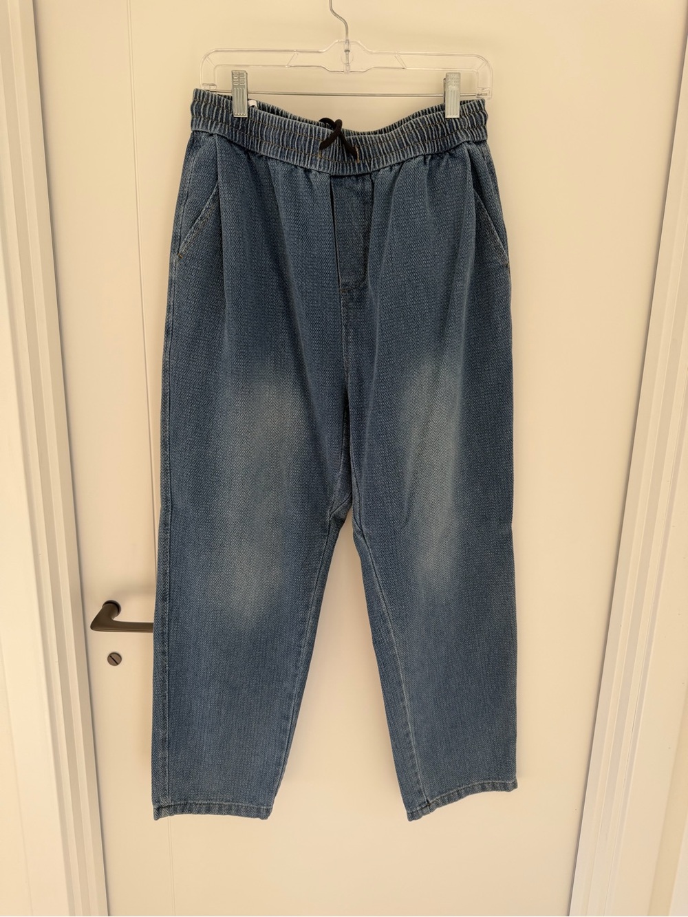 Men's Drawstring Denim Pants - Blue, Elastic Waist, 30x28